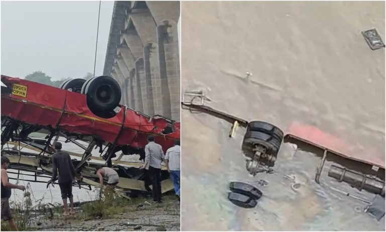 bus fell in narmada river