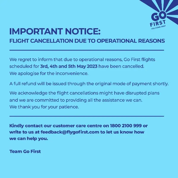 title Go First Airlines Go air Important Notice