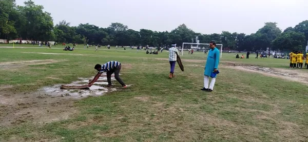 title Moinul Haque Football Moinul Haque Football Cup Principal O.P. Rai inspecting ground