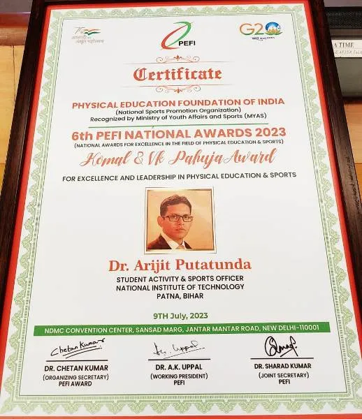 title National Award Dr. Arjit Putatunda को 6th PEFI National Award