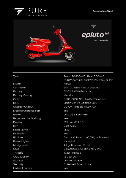 title EPluto 7G EPluto 7G Electric Scooter specifications
