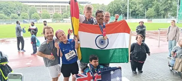 Santosh after winning Gold in World Dwarf Games 2023 