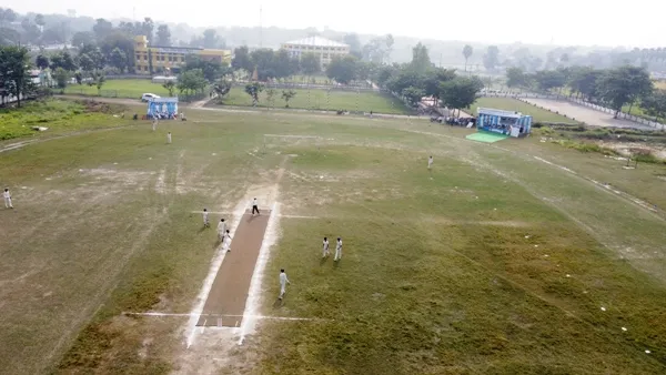 title KN Sahay Memorial Cricket Drone picture of Tirhut College of Physical Education during KN Sahay Memorial Cricket
