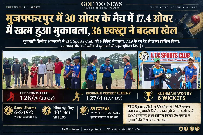 Muzaffarpur में 30 ओवर के मैच में 17.4 ओवर में खत्म हुआ मुकाबला