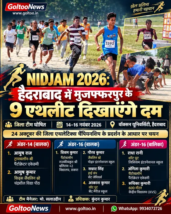 NIDJAM 2026: हैदराबाद में मुजफ्फरपुर के 9 एथलीट दिखाएंगे दम, जिला टीम घोषित