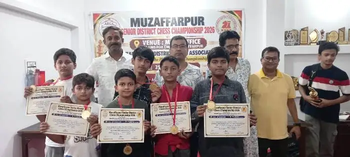 Muzaffarpur जिला सीनियर चेस चैंपियनशिप में प्रनीत सिन्हा बने चैंपियन, शीर्ष चार खिलाड़ियों को राज्य प्रतियोगिता में मिला मौका