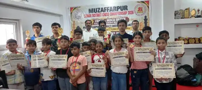 Muzaffarpur जिला सीनियर चेस चैंपियनशिप में प्रनीत सिन्हा बने चैंपियन, शीर्ष चार खिलाड़ियों को राज्य प्रतियोगिता में मिला मौका