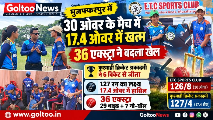 Muzaffarpur में 30 ओवर के मैच में 17.4 ओवर में खत्म हुआ मुकाबला